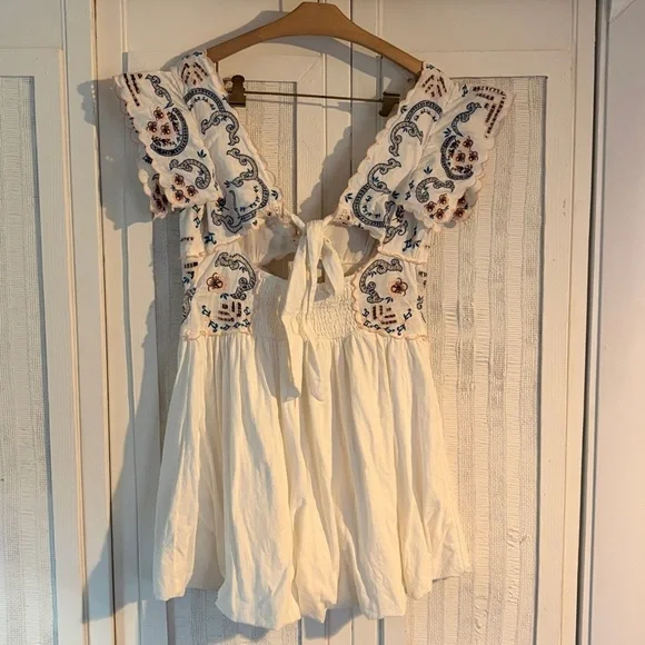 NEW FREE PEOPLE rambling roads mini dress in blanc de blanc NWOT SZ M